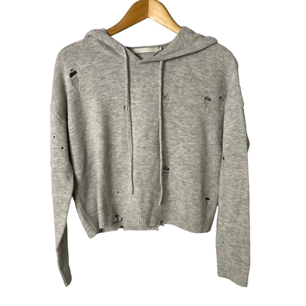 one grey day Distressed Cropped Hoodie Sweater Gray Size Small Style 35OGD839 - Picture 1 of 5